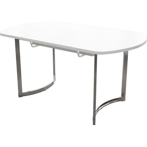 Mesa de comedor extensible 140/180 x 80 cm de MDF blanco con patas metálicas plateadas (1/5)