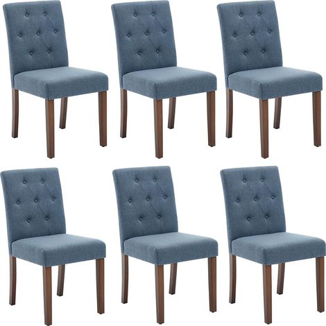 Lot de 6 Chaises de Salle à Manger Capitonnées - Style Parsons - Dossier Haut et Pieds en Bois Massif (1/5)