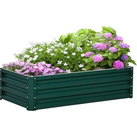 Hochbeet Aus Stahl Pflanzkasten Rostfrei, Gemüsebeet Mit Offenem Boden, Für Garten & Balkon, Grün, 120X60X30,5Cm