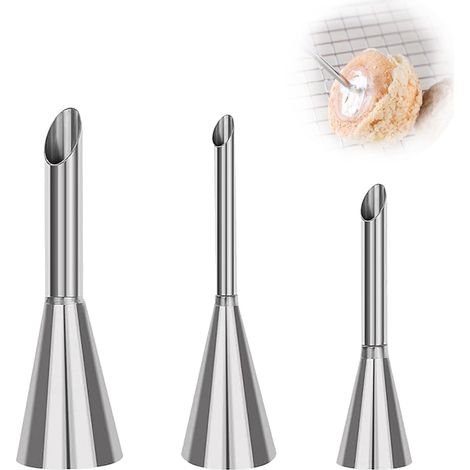 CCYKXA Set of 3 Stainless Steel Piping Nozzles for Buttercream Frosting, Long Nozzle for Choux Pastry, Nozzle for Filling Cupcakes, DIY Cake Decorating Tools