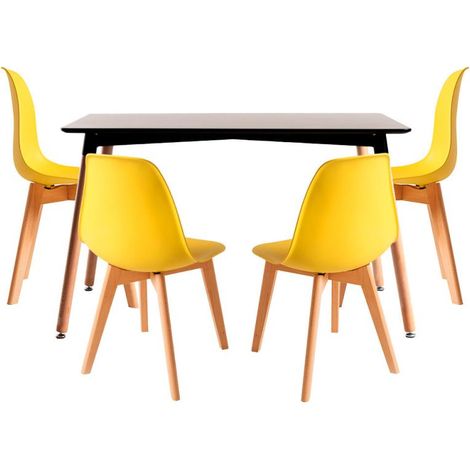 Conjuntos de mesa y sillas - Conjunto Mesa Tower Rectangular 120 x 80 cm Negra y Pack 4 Sillas Kelen - Amarillo (1/5)