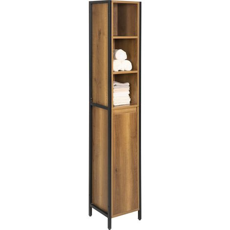 SoBuy Mobiletto alto da bagno Mobile a colonna bagno salvaspazio con 3 scomparti a giorno e 1 anta vintage 30x28x168 cm BZR62-PF
