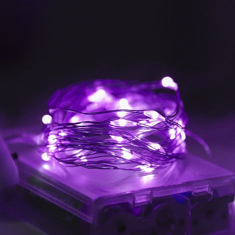 Guirnalda de luces LED de cobre a pilas para dormitorio, fiestas, festivales, etc. (3 metros, 30 luces, luz morada) (1/5)