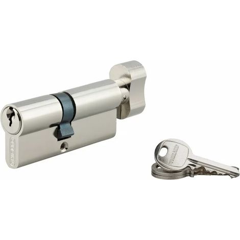 Cylindre de serrure à bouton 40 x 30 mm – 5 goupilles – Panneton anti-arrachement – 3 clés en acier nickelé (1/4)