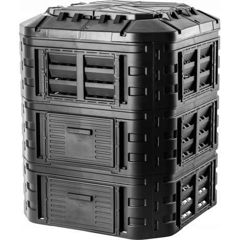 Kadax – Composteur de jardin 860L en plastique recyclé – Résistant de -30°C à +45°C – Accès facile avec couvercle articulé
