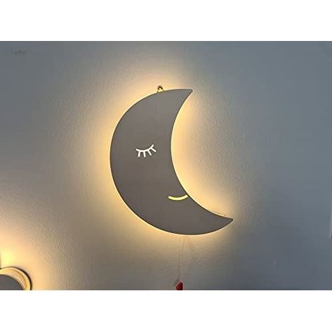 Wooden Moon Night Light, Wall Mounted Nursery Lighting for Baby Kids Childs Room (1/5)