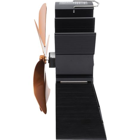 Ventilateur pour poêle à bois, 5 pales, base trapézoïdale verticale, ventilation thermique portable, couleur or, idéal pour la maison et le camping. (1/5)