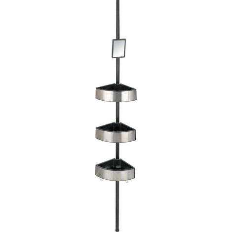 Etagère Salle de Bain télescopique Premium , 3 Paniers de Douche profonds, Sans perçage, Réglable en hauteur, Miroir et crochets, Alu-Plastique, 27,5x70-260x20cm, Noir Mat (1/4)
