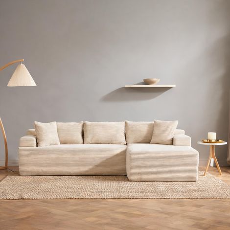 Canapé modulaire en chenille beige avec méridienne (1/5)