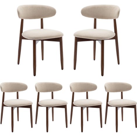 COLAMY Chaise en bois massif – Lot de 6, robustes et élégantes, style nordique minimaliste, idéales pour salle à manger et cuisine,beige