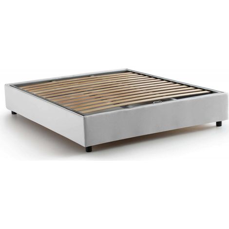 Talamo Italia Letto matrimoniale Azzurra, Letto contenitore con rivestimento in tessuto, 100% Made in Italy, Apertura frontale, adatto per materasso Cm 140x190, Bianco, con imballo rinforzato