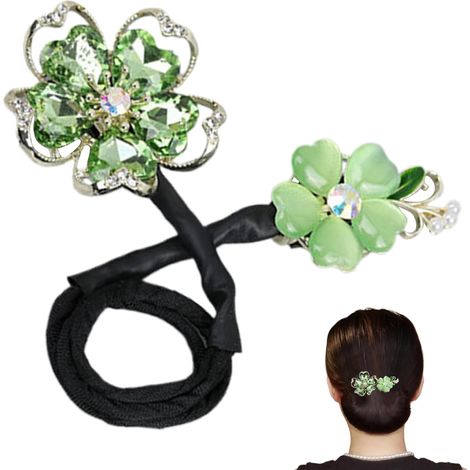 Exquisite Haarknoten-Haarspange mit Blumenmuster, modischer Haarknoten-Haarknoten für langes Haar, elegantes Haaraccessoire für Damen, Haarknoten-Haarknoten-Haarknoten, Haarknoten-Haarknoten mit grüne (1/5)