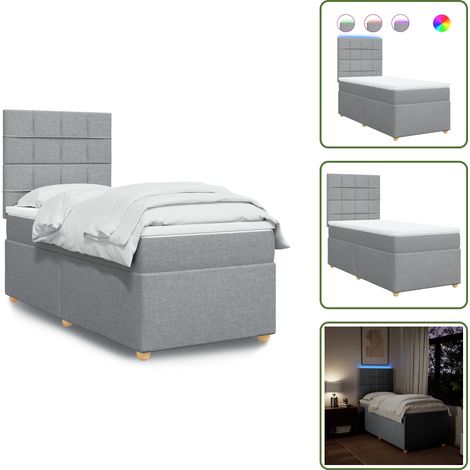 Sommier à lattes de lit avec matelas Gris clair 90x200 cm Tissu - Lit Plateforme - Lit Double - Lit Design - Matelas À Ressorts Ensachés - Éclairage Led (1/5)