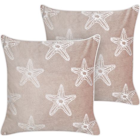 Conjunto de 2 cojines terciopelo 45 x 45 cm cuadrados marino relleno poliéster estrella de mar rosa Ceramium