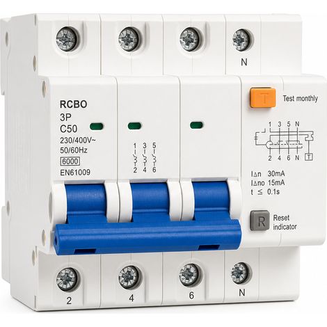 Disjoncteur différentiel 3P 50A courbe C 6kA 230-400V EN61009