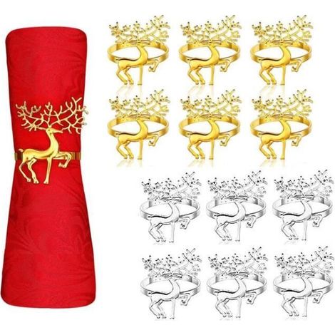 Rond de serviette - Non spécifié - 12 pcs - Métal - Argent et Or - Design Renne de Noël (1/4)
