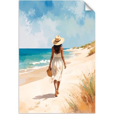 Selbstklebendes Poster – Wandsticker Frau beim Entspannen am Strand 70x100 cm