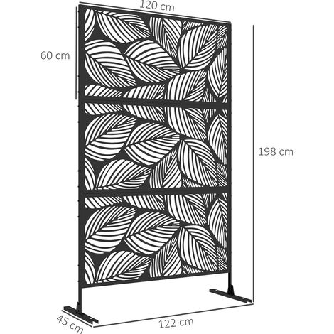 Paravent de jardin, séparateur de jardin, motif floral, métal, 122 x 45 x 198 cm, noir (1/5)