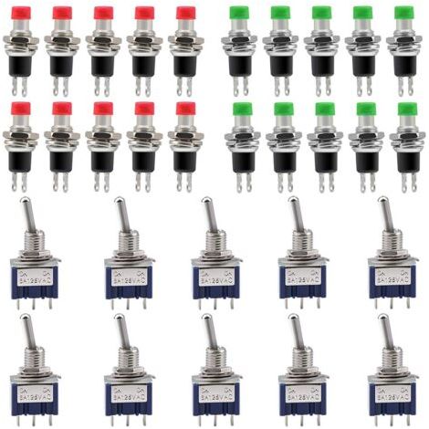 2 Positions Mini Interrupteurs de Pression Momentanés Boutons Poussoirs 250 V 1 A 2 Broches & Mini Interrupteur à Bascule 125 V 6 A 3 Broches (30pcs) (1/5)