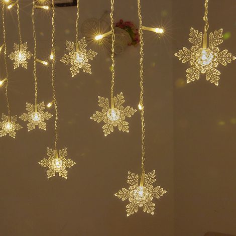 Lichterkette, Lichtervorhang, 4 m LED-Weihnachtsbeleuchtung im Schneeflocken-Design, 8 Beleuchtungsmodi, Fensterdekoration, Weihnachten, Hochzeit, Geburtstag, Zuhause, Terrasse, Warmweiß (1/5)