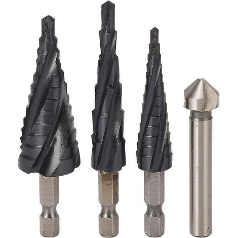 Stufenbohrer-Set mit 4 Spiralnuten, 1/4"-Schaft, M35, Kobalt, für Metall, Holz und Kunststoff