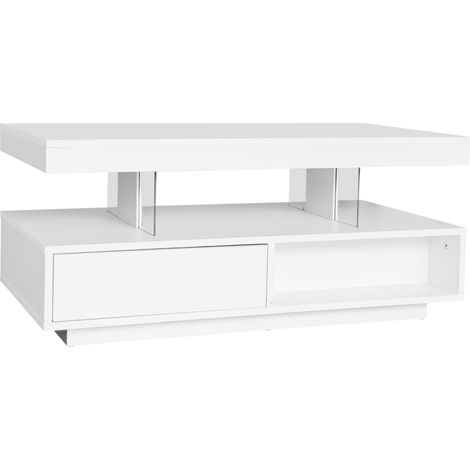 Mesa de centro blanca brillante 95x50x42,5 cm con 2 cajones y 4 insertos de vidrio (1/5)