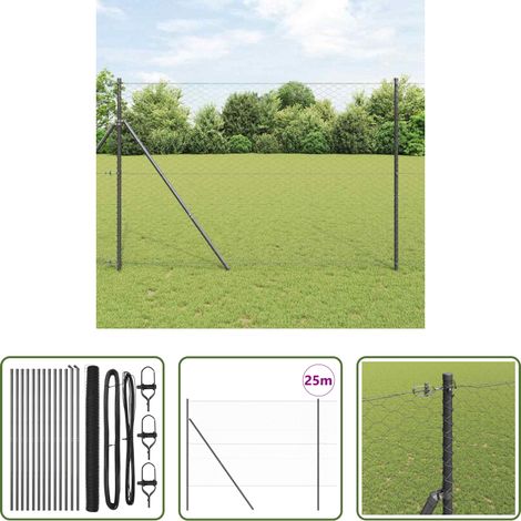 vidaXL Stahl und PVC - Zaunpfosten Grau 25 x 1,6 m (50 mm Geflecht) Stahl und PVC (1/5)