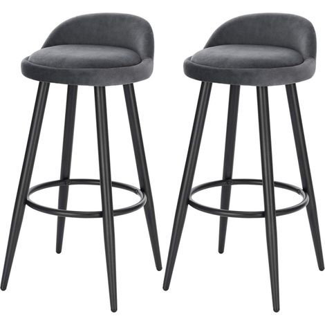 Woltu – Lot de 2 tabourets de bar en velours gris foncé – Structure métal – Dossier bas et repose-pieds – Hauteur 69.5 cm pour comptoirs (1/5)