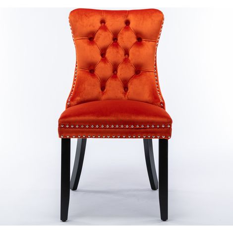 Chaise de salle à manger contemporaine en velours avec pieds en bois massif, dossier haut, set de 2, orange (1/5)