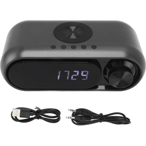 Réveil radio avec chargeur sans fil, haut-parleur Bluetooth, radio FM, LED numérique, gris fer, 10W (1/5)