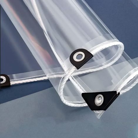 Transparente Plane mit Ösen 0.35mm wasserdichte Klare Abdeckplane Tarps aus PVC Durchsichtige Regenfestplanen Windschutz Plane für Camping Vordach Carport Zelt,80L x 60B cm (1/5)