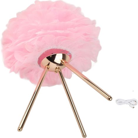 Lampe de Table à Plumes Réglable Luminosité Couleur Rechargeable Toucher Contrôle Lumière Nocturne Rose Décoration