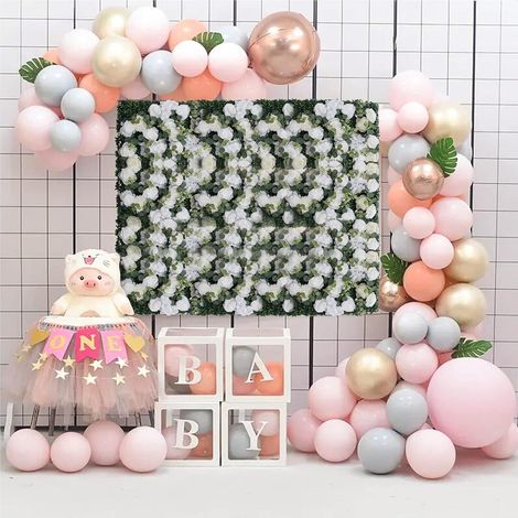 Floral Wall Panel floral background - 6pcs vert et blanc décoration murale florale, 24 "x 16" soie rose mur - faux panneau de fleurs (blanc, vert) pour mariage, fête, décoration de la maison (1/5)