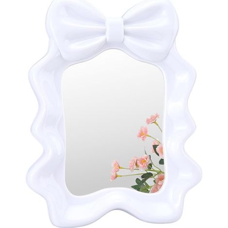 Miroir Table Motif Nœud Papillon et Cadre Ondulé avec Support Style Vintage Rétro Décoration Bureau Esthétique Cosmétique pour Salon Chambre Coiffeuse Salle Bain Ou Bureau 20x27cm (1/5)