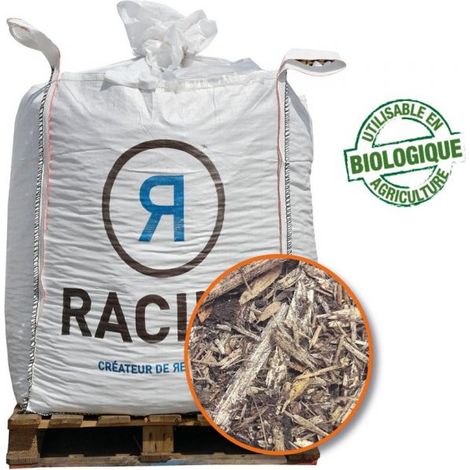 Racine – Paillage bois raméal fragmenté 0/50mm – Big bag 1 m3 – Densité 300 kg/m³ – Améliore la fertilité du sol