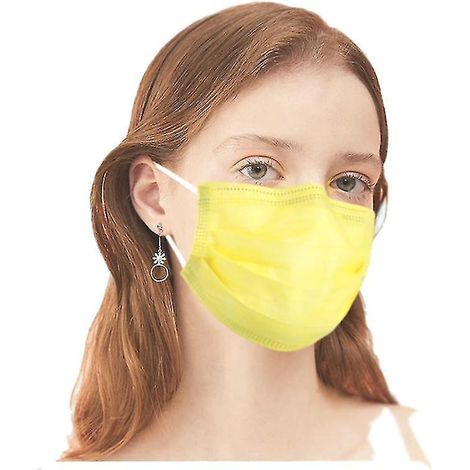 Masques faciaux jetables noirs à 3 plis avec filtre et élastiques auriculaires (50 pièces), jaunes (1/4)