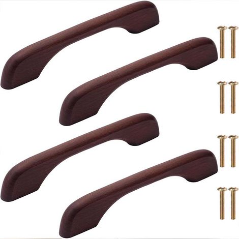 4Pcs Poignée de Meuble en Bois de Noyer Noir Bouton de Tiroir de Porte Poignées de Placard pour Cuisine Armoire Commode (Distance Entre les Trous 128mm,Plat) (1/5)