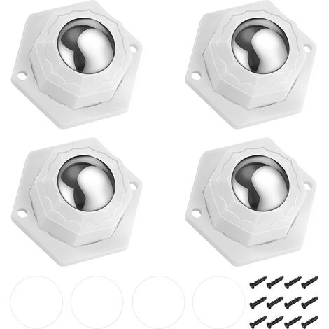 4 Pièces Petite Roulettes pour Meubles, Rotatif à 360° Petite Roulette, Blanc Roulette a Bille pour Meuble, avec 12 Vis et 4 Pastilles Autocollantes, pour Poubelle, Plateau, Étagère à Épices (1/5)