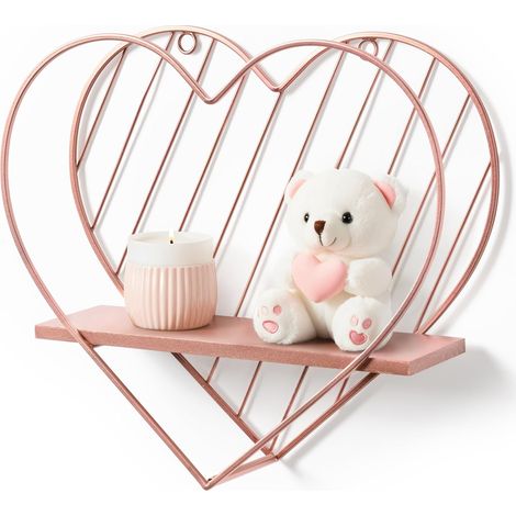 Étagère Murale en Forme de Cœur Or Rose pour Chambre, 28 x 30 cm Structure en métal, petite étagère décorative pour objets et cadres, chambre, salle de bain et toilettes, rangement mural (1/5)