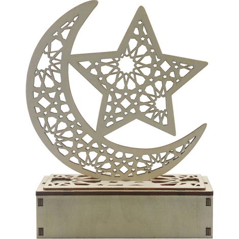 Lampe Ramadan en bois à faire soi-même, ornement de lune, veilleuse LED, fournitures pour fêtes à la maison (1/5)
