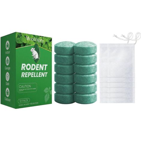 2 boîtesComprimés répulsifs pour rongeurs (paquet de 12), parfum naturel de menthe poivrée, répulsif contre les souris pour l'intérieur, l'extérieur et la voiture, répulsif sans cruauté contre les ron (1/5)
