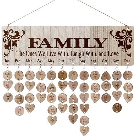 Calendrier mural décoratif en bois pour anniversaires de famille, cadeau pour mamans et papas, format A6