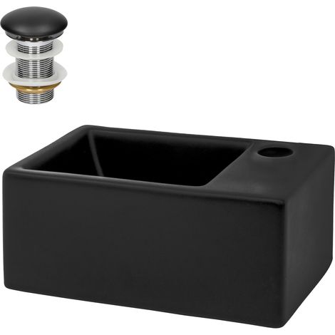 ML-Design Lavabo Sobre Encimera, 35,5x20,5x12,5cm, Cerámica, Pila Tapón Común sin Rebosadero, Diseño Rectangular, Lavadero Negro Mate, Lavamanos Sobremesa Sanitario Baño o Aseo, Moderno y Elegante (1/5)