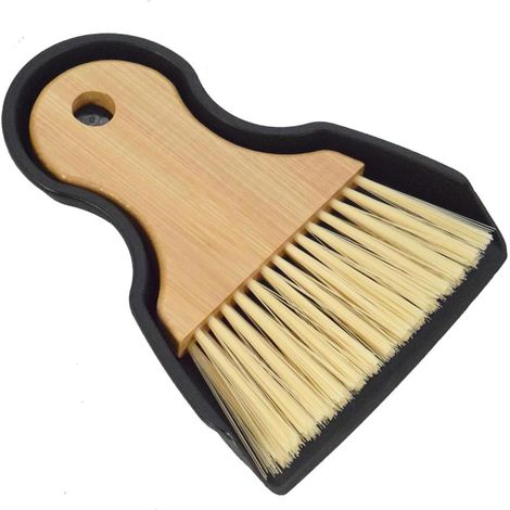 Mini-Besen- und Kehrschaufel-Set, portatif balayette avec Manche en Bambou, Petit ramasse-miettes pour Maison, Salle de Bain, Cuisine, intérieur de Voiture, Bureau, Zones pour Animaux (Noir) (1/5)