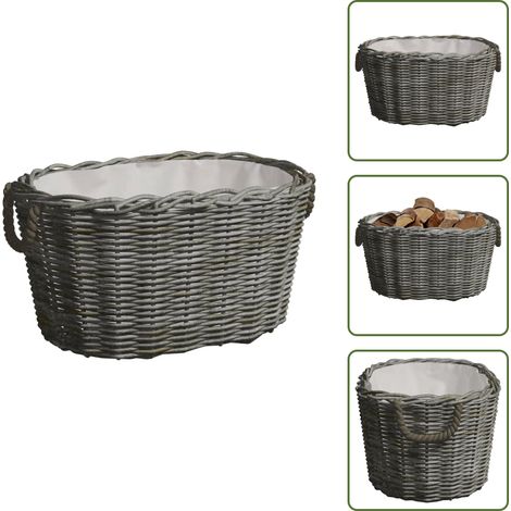 Holzkorb mit Tragegriffen 59x42x28 cm Grau Weide - Holzkorb - Kaminholzkorb - Weidenkorb - Landhaus Deko - Lagerung (1/5)