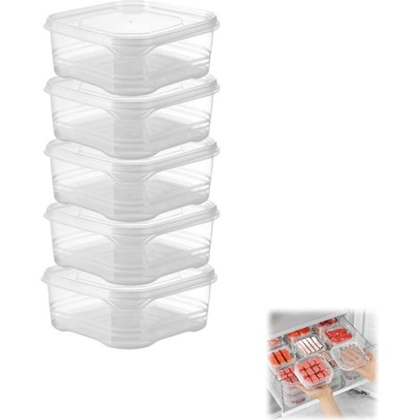 Paquete de 5 unidades, Envase transparente para congelar carne, con tapa, para congelar fruta, apto para el refrigerador, 350 ml (1/5)