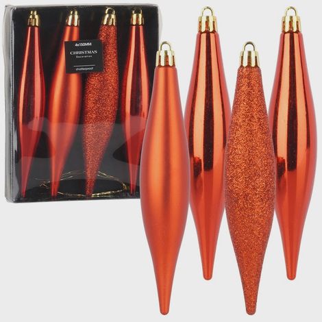 Unzerbrechliche rote Weihnachtseiszapfen-Ornamente, 15 cm, 4er-Pack