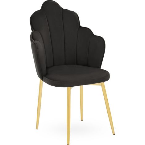 Interiors by Premier Black Velvet Dining Chair, Durable & Adjustable Velvet Office Chair, Backrest Accent Chair with Gold Legs (1/5)