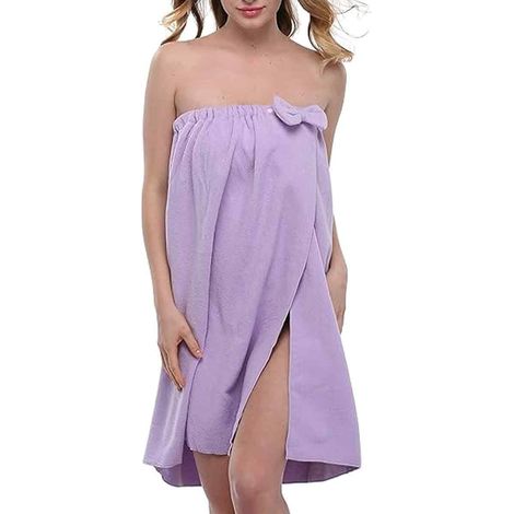 Peignoir de bain en coton éponge pour femme, idéal pour le spa, la douche, le bain et la salle de sport. Fermeture ajustable et haut élastique. (1/5)
