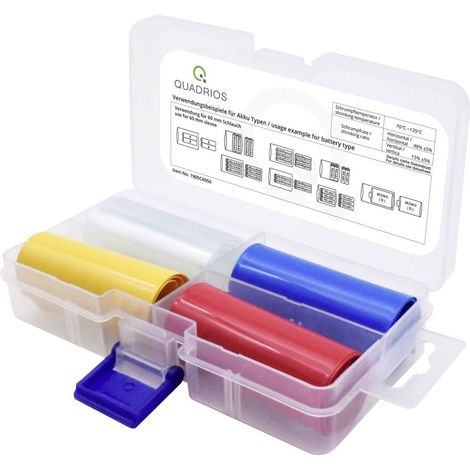 GUAINA TERMICA TRAINO PER BATTERIE QUADRIOS GLUELESS 1905CA057 TRASPARENTE, BLU, GIALLO, ROSSO 36 MM SHRINK RATE: 2:1 (1/5)